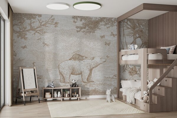 Carta da parati Orso e animali in una foresta, Carta da parati per Bambini, Carta da parati popolare, u95425 - Tapeko.it