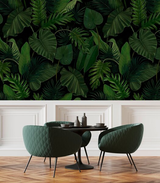 Carta da parati Modello con palma verde tropicale, taro, foglie di banano, Carta da parati Natura, u95470 : Uwalls.it