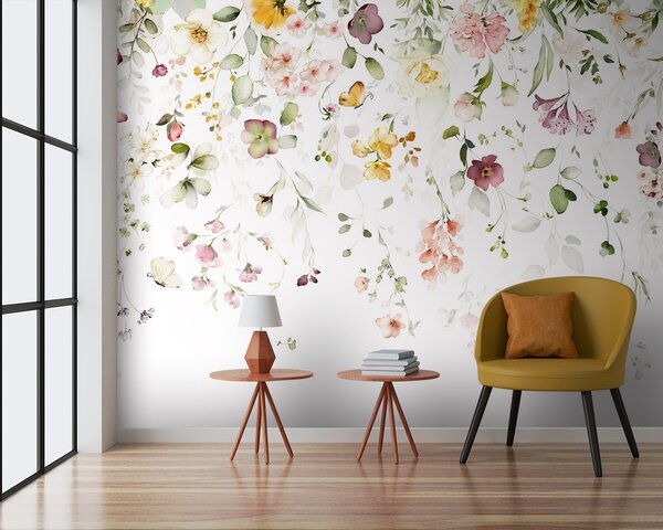 Carta da parati Composizioni ad acquerello con fiori da giardino, Carta da parati Floreale, u95507 : Uwalls.it