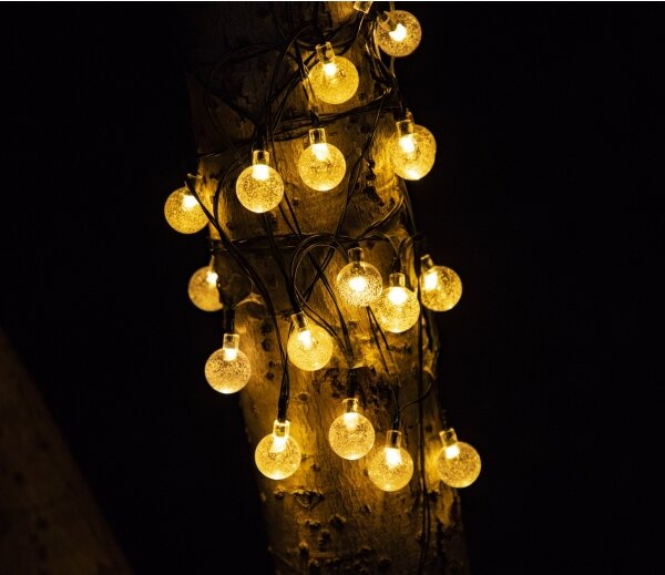 LED Solare catena decorativa BUBBLE GLASS 20xLED/8 funzioni 4,85 m 600 mAh IP44