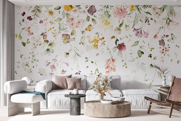 Carta da parati Composizioni ad acquerello con fiori da giardino, Carta da parati Floreale, u95507 : Uwalls.it