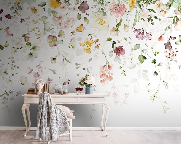 Carta da parati Composizioni ad acquerello con fiori da giardino, Carta da parati Floreale, u95507 : Uwalls.it