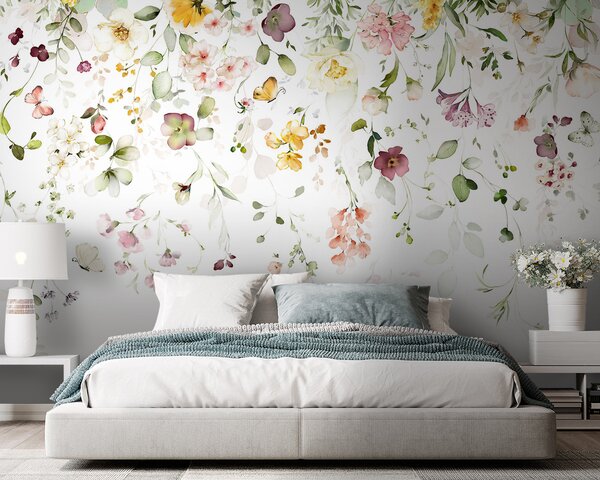 Carta da parati Composizioni ad acquerello con fiori da giardino, Carta da parati Floreale, u95507 : Uwalls.it