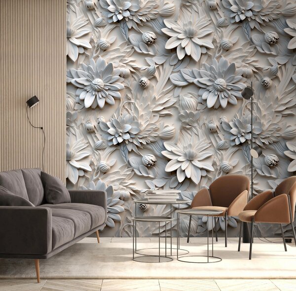Carta da parati Motivo floreale bianco su una parete, Carta da parati 3d fiori, Carta da parati popolare, u95589 - Tapeko.it