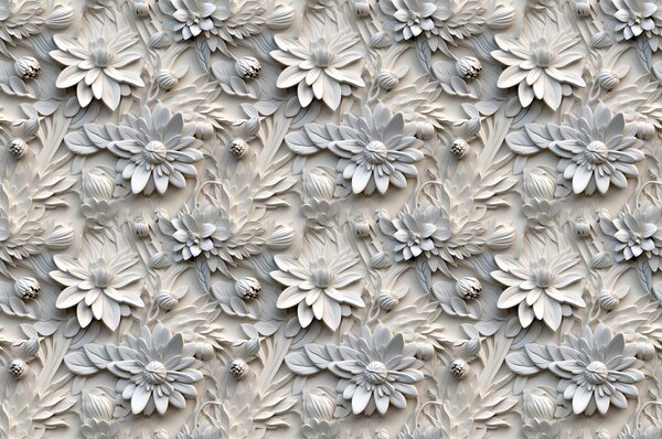Carta da parati Motivo floreale bianco su una parete, Carta da parati 3d fiori, Carta da parati popolare, u95589 - Tapeko.it