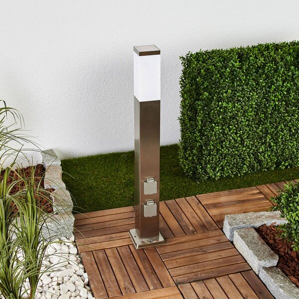 G & L Handels GmbH Lampione 400166, acciaio inox con 2 prese 400166, Alluminio / Grigio / Zincato, Acciaio Inox, Moderno