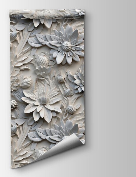 Carta da parati Motivo floreale bianco su una parete, Carta da parati 3d fiori, Carta da parati popolare, u95589 - Tapeko.it