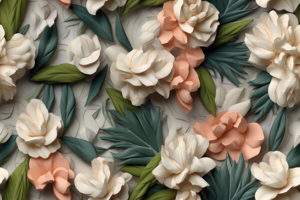 Carta da parati Fiori delicati con verde lussureggiante, Carta da parati 3d fiori, Carta da parati popolare, u95592 - Tapeko.it
