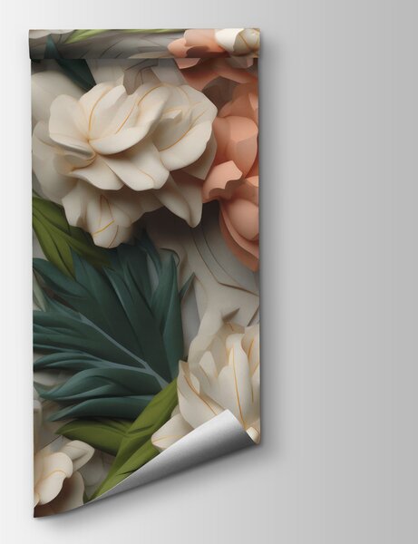 Carta da parati Fiori delicati con verde lussureggiante, Carta da parati 3d fiori, Carta da parati popolare, u95592 - Tapeko.it