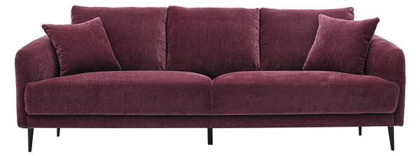 Divano design a 3 posti in tessuto effetto velluto prugna e metallo nero JERRY