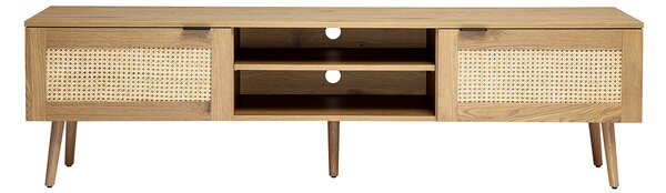 Mobile TV finitura in legno chiaro, intreccio in rattan e metallo nero 2 porte L180 cm MANILLE