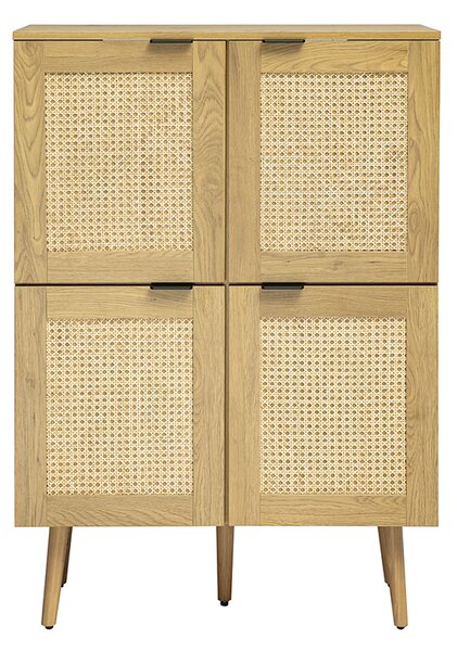 Credenza finitura in legno chiaro, cannage in rattan e metallo nero 4 ante L80 cm MANILLE