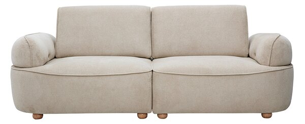 Divano elettrico a 3 posti in tessuto ciniglia beige e legno chiaro OTIS