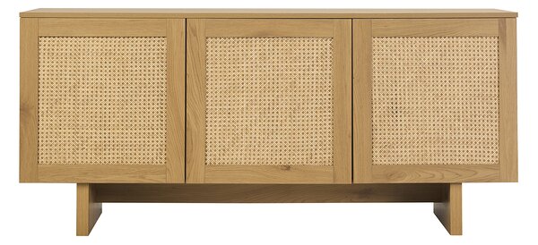 Credenza finitura legno chiaro rovere e cannage in rattan 3 ante L160 cm HERA