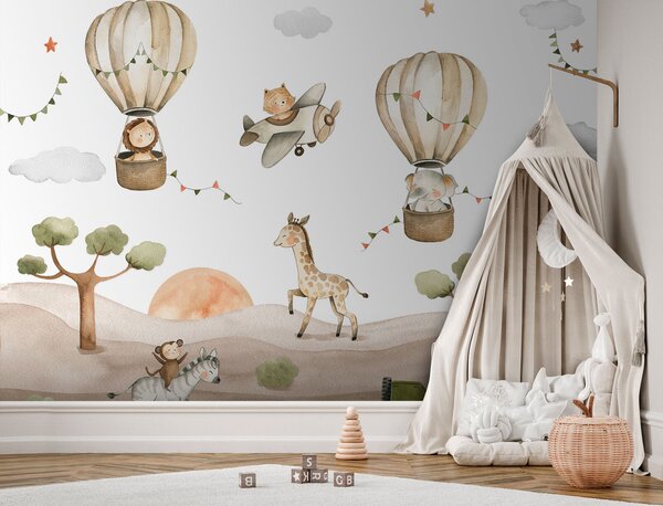 Carta da parati Gruppo di animali in un deserto, Carta da parati per Bambini, Carta da parati popolare, u95882 - Tapeko.it