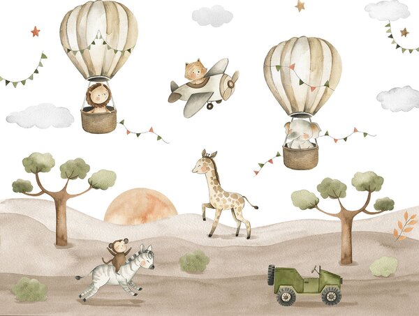 Carta da parati Gruppo di animali in un deserto, Carta da parati per Bambini, Carta da parati popolare, u95882 - Tapeko.it