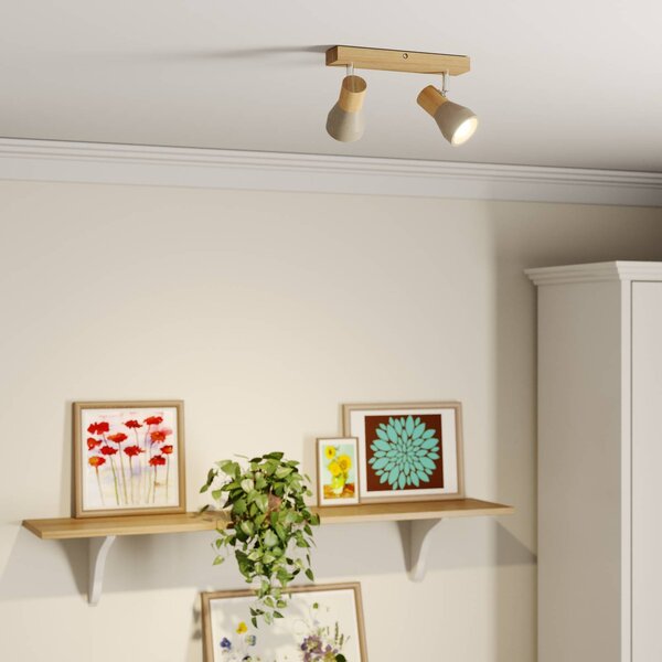 Lindby Filiz fatto, a 2 luci, 27 cm, legno, cemento, E14 Lindby, dimmerabile, Legno chiaro, Camera da letto, Legno, Scandinavo, Faretto
