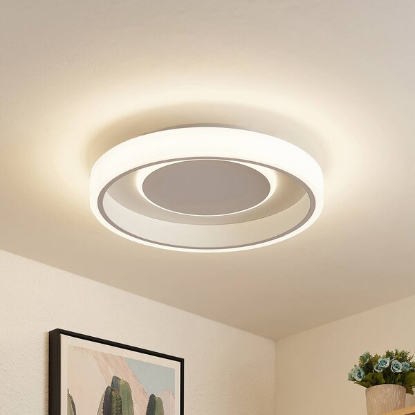 Plafoniera a LED Wikani Lindby, dimmerabile, Bianco / Opale, Soggiorno / Sala da pranzo, Metallo, Moderno, Plafoniera LED