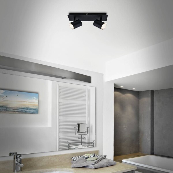 Briloner Faretto Banyo Splash GU10 IP44 2 luci Splash, dimmerabile, Nero, Soggiorno / Sala da pranzo, Metallo, Moderno, Faretto