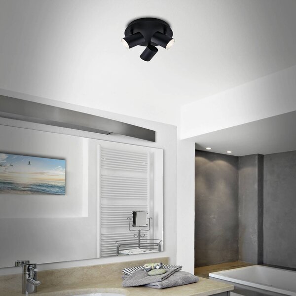 Briloner Faretto Banyo Splash GU10 IP44 tondo 3 luci Splash, dimmerabile, Nero, Soggiorno / Sala da pranzo, Metallo, Moderno, Faretto