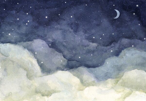 Carta da parati Luna e nuvole di notte, Carta da parati per Bambini, Carta da parati popolare, u96076 - Tapeko.it
