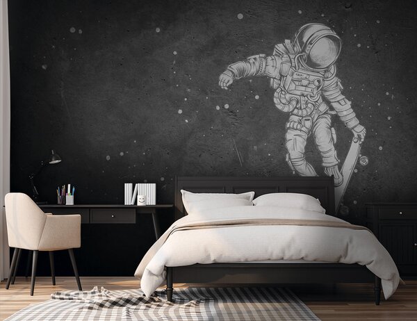 Carta da parati Disegno di un astronauta su uno skateboard, Carta da parati per Ragazzo, Carta da parati popolare, u96123 - Tapeko.it