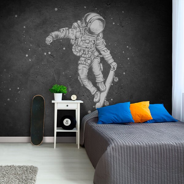 Carta da parati Disegno di un astronauta su uno skateboard, Carta da parati per Ragazzo, Carta da parati popolare, u96123 - Tapeko.it