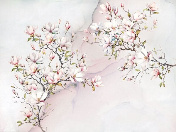 Carta da parati Pittura di fiori su una superficie di marmo, Carta da parati Floreale, Carta da parati popolare, u96114 - Tapeko.it