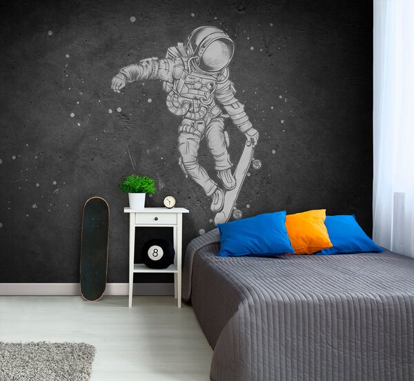 Carta da parati Disegno di un astronauta su uno skateboard, Carta da parati per Ragazzo, Carta da parati popolare, u96123 - Tapeko.it