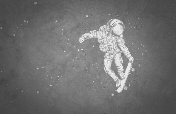 Carta da parati Disegno di un astronauta su uno skateboard, Carta da parati per Ragazzo, Carta da parati popolare, u96123 - Tapeko.it