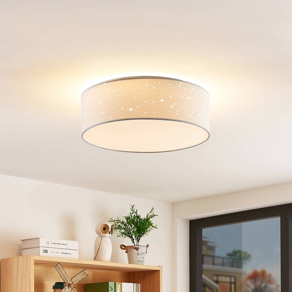 Plafoniera a LED Ellamina Lindby, Bianco / Opale, Soggiorno / Sala da pranzo, Tessuto / Stoffa / Seta, Moderno, Plafoniera LED