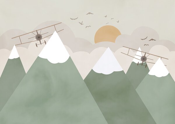 Carta da parati Aereo in volo sulle montagne, Carta da parati per Bambini, Carta da parati popolare, u96256 - Tapeko.it