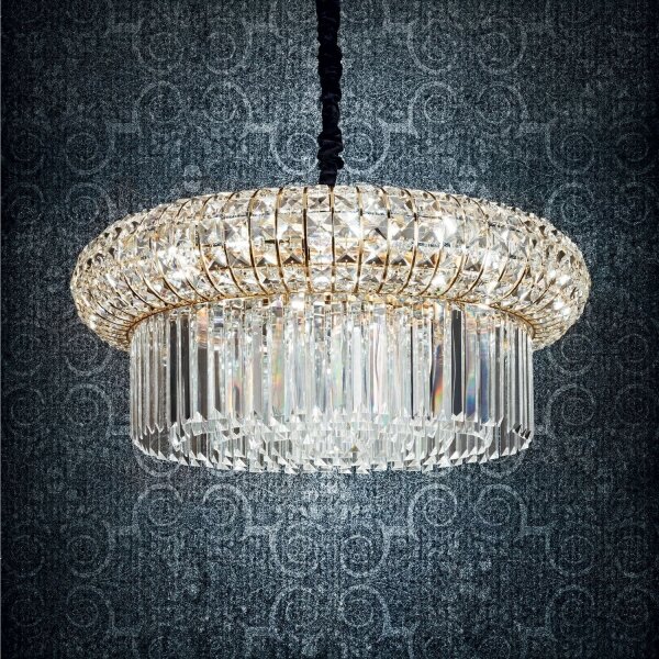 Ideal Lux - Lampadario di cristallo a sospensione con catena NABUCCO 12xE14/40W/230V diametro 60 cm oro