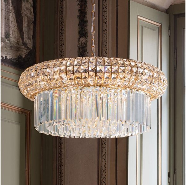 Ideal Lux - Lampadario di cristallo a sospensione con catena NABUCCO 16xE14/40W/230V diametro 70 cm oro