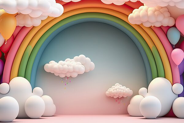 Carta da parati Arcobaleno e nuvole in una stanza, Carta da parati per Bambini, Carta da parati popolare, u96291 - Tapeko.it