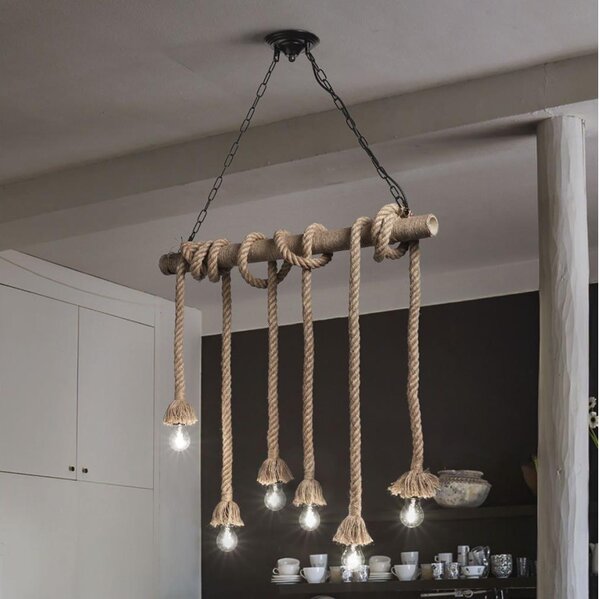 Ideal Lux - Lampadario a sospensione con filo CANAPA 6xE27/15W/230V marrone