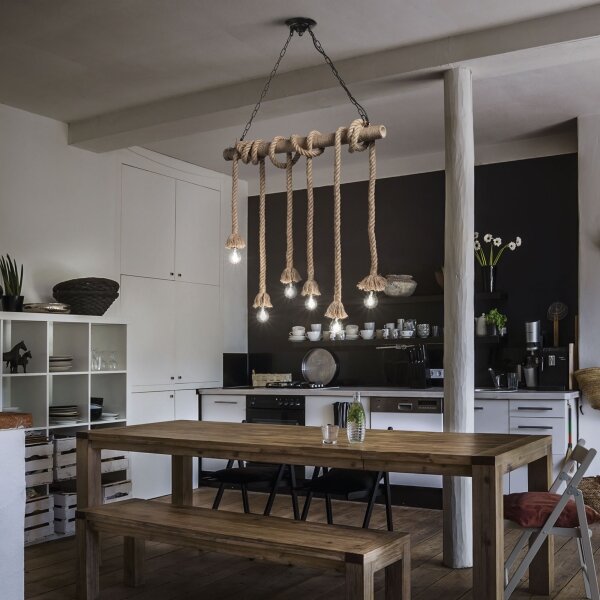 Ideal Lux - Lampadario a sospensione con filo CANAPA 6xE27/15W/230V marrone