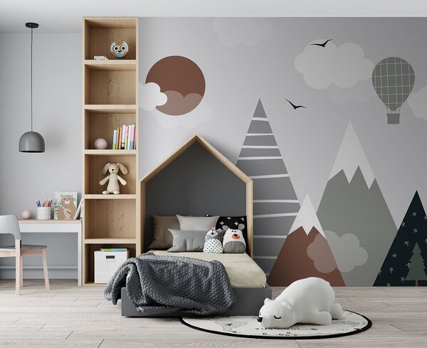 Carta da parati Paesaggio con alberi e montagne, Carta da parati per Bambini, Carta da parati popolare, u96297 - Tapeko.it