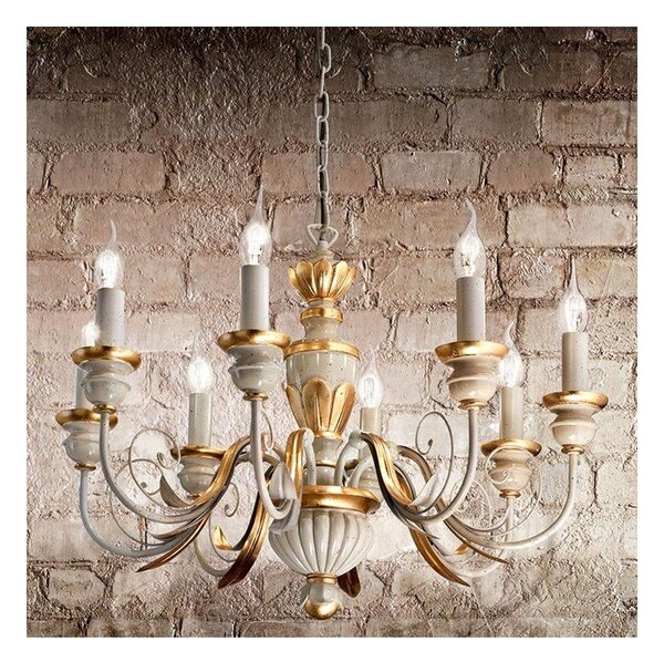 Ideal Lux - Lampadario a sospensione con catena FIRENZE 8xE14/40W/230V diametro 64 cm bianco/oro