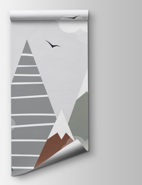 Carta da parati Paesaggio con alberi e montagne, Carta da parati per Bambini, Carta da parati popolare, u96297 - Tapeko.it
