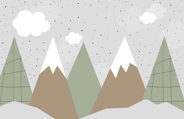 Carta da parati Disegno di montagne e alberi, Carta da parati per Bambini, Carta da parati popolare, u96298 - Tapeko.it