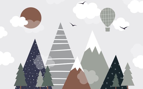 Carta da parati Paesaggio con alberi e montagne, Carta da parati per Bambini, Carta da parati popolare, u96297 - Tapeko.it