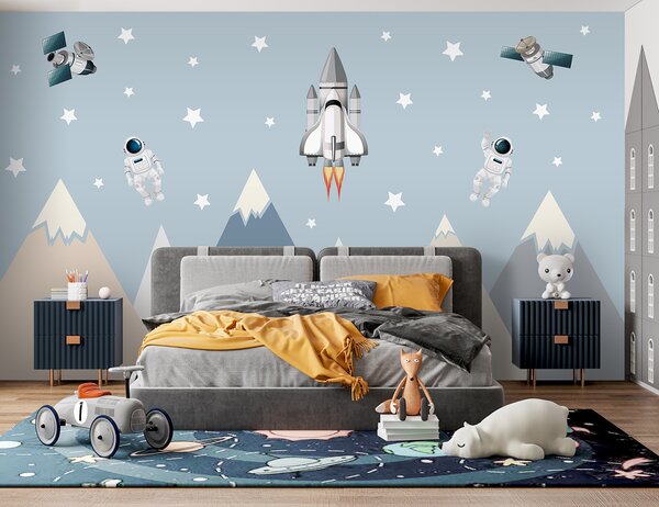 Carta da parati Navetta spaziale e astronauta nel cielo, Carta da parati per Bambini, Carta da parati popolare, u96333 - Tapeko.it