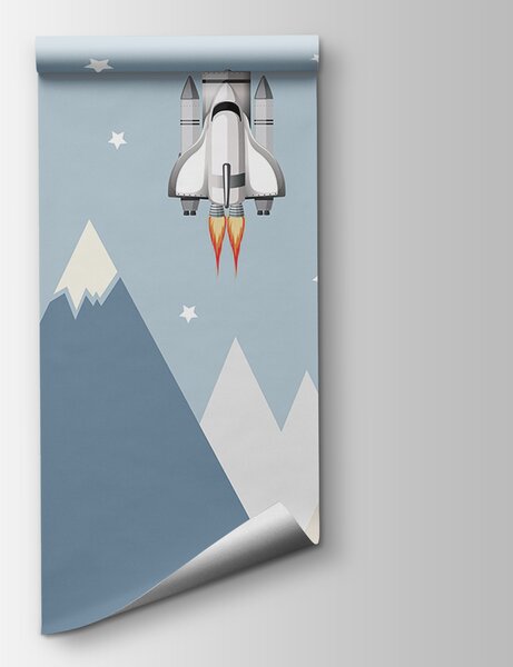Carta da parati Navetta spaziale e astronauta nel cielo, Carta da parati per Bambini, Carta da parati popolare, u96333 - Tapeko.it