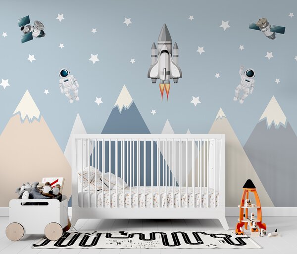 Carta da parati Navetta spaziale e astronauta nel cielo, Carta da parati per Bambini, Carta da parati popolare, u96333 - Tapeko.it