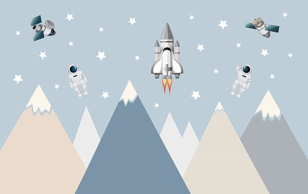 Carta da parati Navetta spaziale e astronauta nel cielo, Carta da parati per Bambini, Carta da parati popolare, u96333 - Tapeko.it