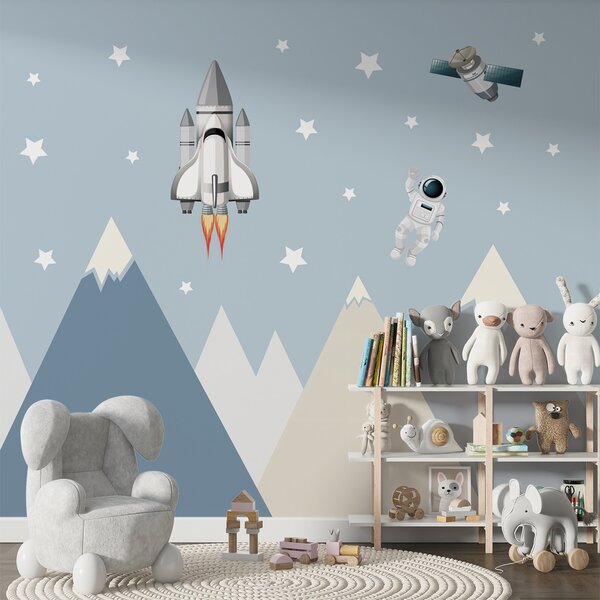 Carta da parati Navetta spaziale e astronauta nel cielo, Carta da parati per Bambini, Carta da parati popolare, u96333 - Tapeko.it