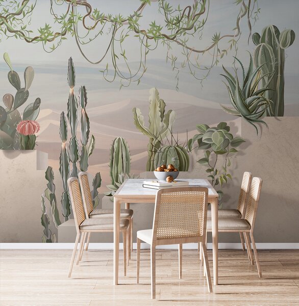Carta da parati Murale con cactus e piante grasse, Carta da parati 3d, Carta da parati popolare, u96445 - Tapeko.it