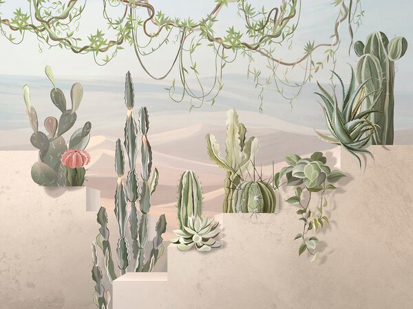 Carta da parati Murale con cactus e piante grasse, Carta da parati 3d, Carta da parati popolare, u96445 - Tapeko.it