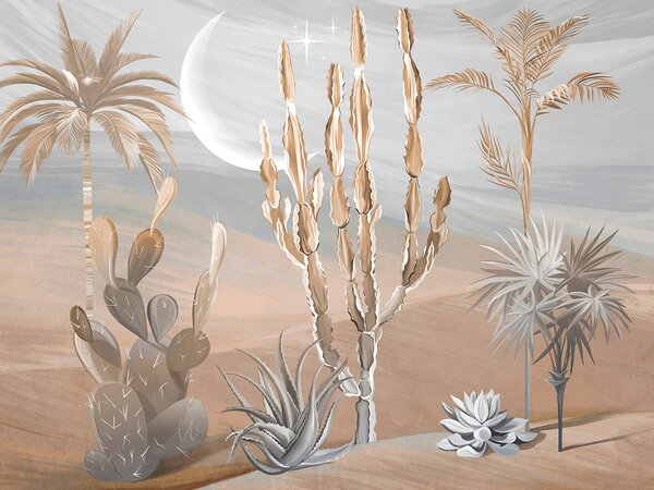 Carta da parati Paesaggio desertico con cactus e palme, Carta da parati 3d, Carta da parati popolare, u96444 - Tapeko.it